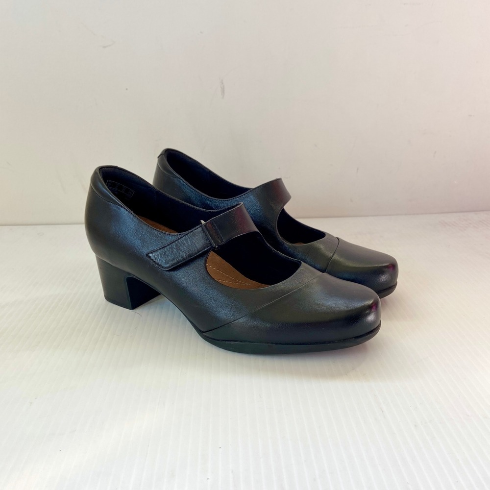 Clarks Rosalyn Wren Mary Jane Pump Black Leather Womens 9 Wide NEW